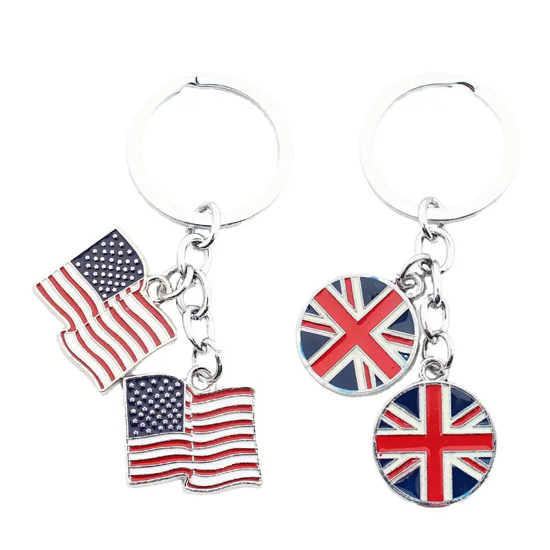 Promoción CALIENTE Esmalte Punk Reino Unido Bandera de EE. UU. Union Jack Llavero para llave de coche Pareja Llaveros Colgante Joyería de recuerdo de viaje