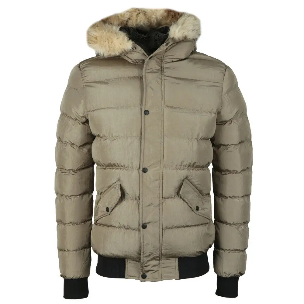 Cappotti imbottiti da uomo con cappuccio in pelliccia sintetica su misura piumino a bolle ODM per giacca da uomo calda stagione invernale