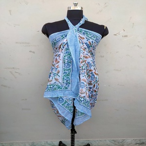 Custom Made Silk Screen Printed <strong>Sarongs</strong> Ideal for Beach Wear and Fashion Accessory Stores in <strong>Pink</strong> Flower with Green Leave - Product Image 2
