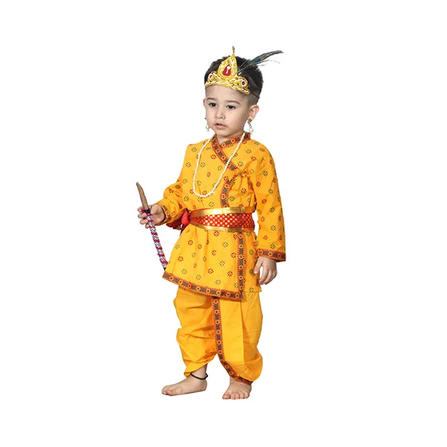 Ensemble de costumes Krishan pour enfants unisexe caractère religieux hindou pour Janmashtmi Krishan Leela mythologique Kaku robes de fantaisie