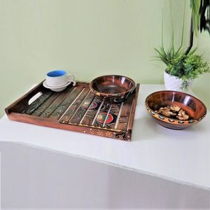 环保矩形竹木管家服务托盘，带侧把手，用于早餐咖啡桌 - Product Image 5