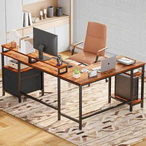 Mesa de ordenador en forma de L para oficina en casa con soporte para monitor de escritorio mesa de juegos con toma de corriente y cajón de archivos - Product Image 3