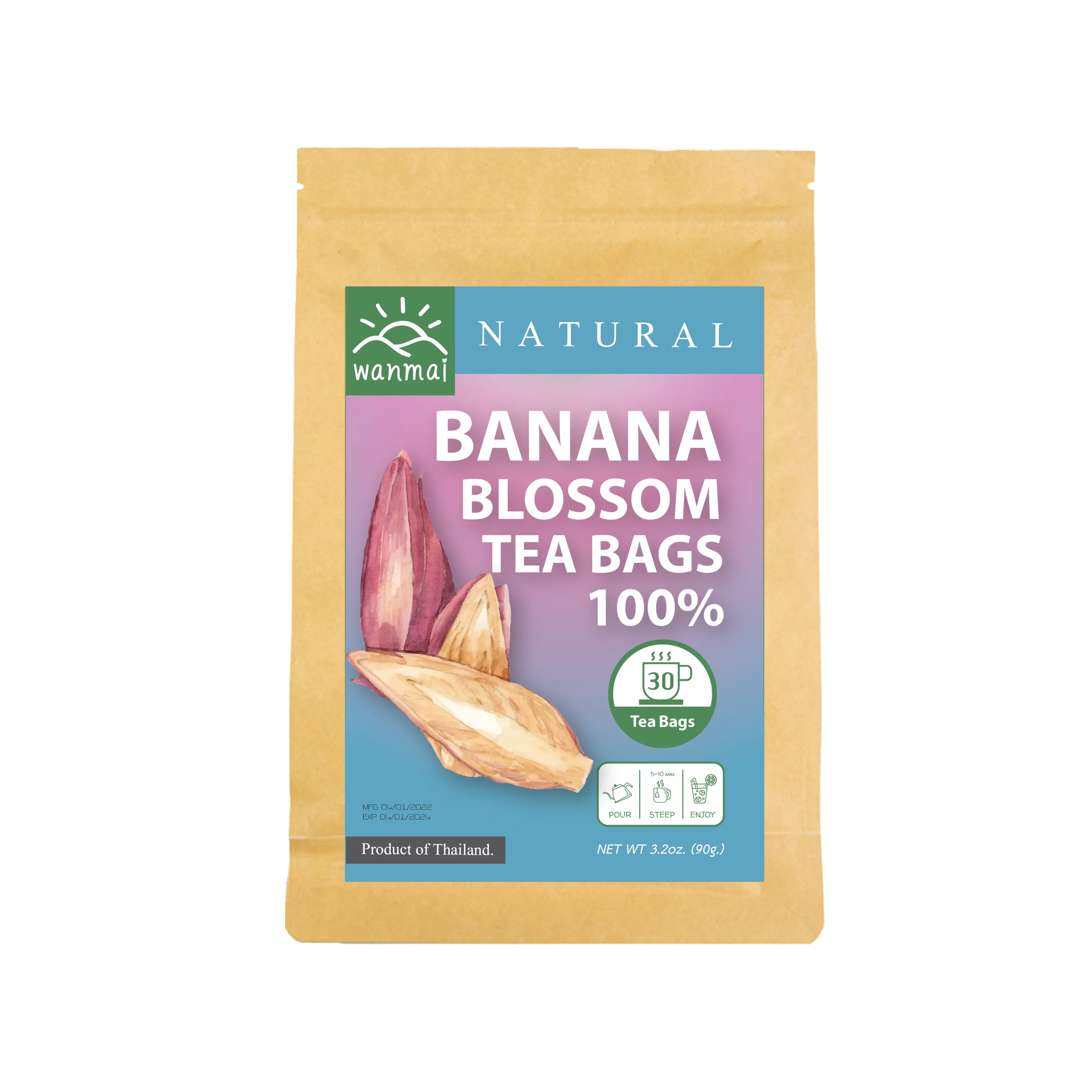 WANMAI29 شاي زهر الموز يدعم الوجبات الغذائية النباتية والكيتونية العشبة الحقيقية في كيس ورق الكرافت التنقيع