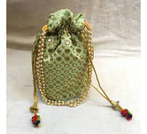 Embroidered With Pearl Potli Handle <strong>Bags</strong> Designer Resham Patti Work Embroidered Pattern Designs Party and Wedding Potli <strong>Bag</strong> - Product Image 6