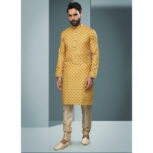 עבודת יד נלום כותנה צהובה מהודרת kurta פיג 'מה בגדים סיני מסורתי