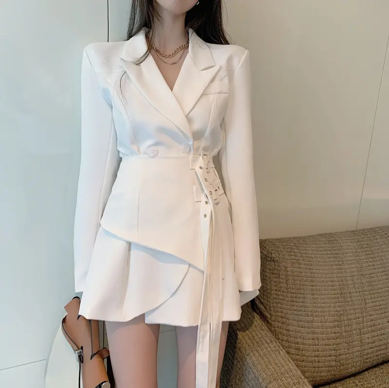 40314 #2023 donne ufficio casual blazer vestito con scollo a v manica lunga colore bianco blazer ufficio signore vestiti eleganti outwear