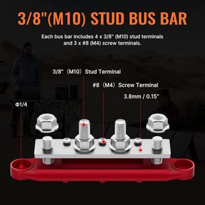 250A 12V Bus Bar 3/8&quot; Power Distribution Block 4 Studs Junction Block Automotive Marine Battery <strong>Busbar</strong> Terminal Block - Product Image 2