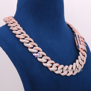 Miami Cuban 20mm 3 Rows Vvs Lab Grown Diamond 14k Solid Rose Gold Iced Out <strong>Big</strong> Round Custom Lock Cuban Link <strong>Chain</strong> for Men - Product Image 2