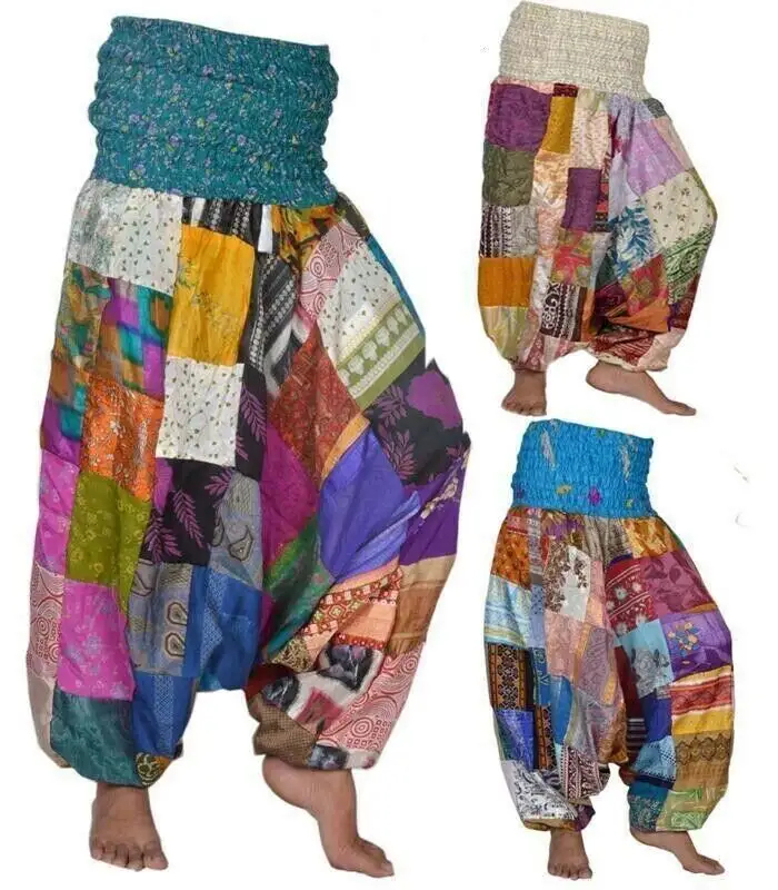 Sari di seta Patchwork Ali baba Beach Plus Size Harem Yoga pantaloni pantaloni Afghani Capri colori sciolti danza del ventre Harem pantaloni donna