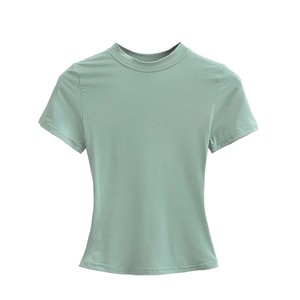 卸売夏着新しいStyl女性プリント美しいソリッドカラーTシャツ、女性のための半袖Tシャツ - Product Image 1