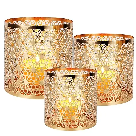 Tempat lilin Votive emas, tempat lilin lampu teh logam untuk dekorasi pernikahan rumah pola berlian dekorasi ulang tahun