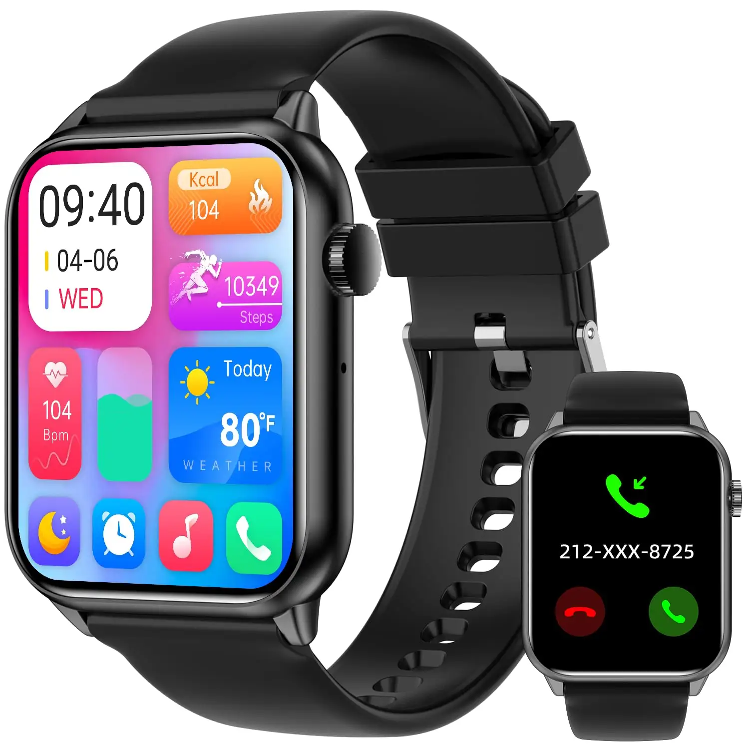 Reloj inteligente con pantalla de retina 1,85 para hombres y mujeres-Llamada, reloj de seguimiento de fitness a prueba de agua IP68 con modo deportivo 37-Smartwatch con ingenio