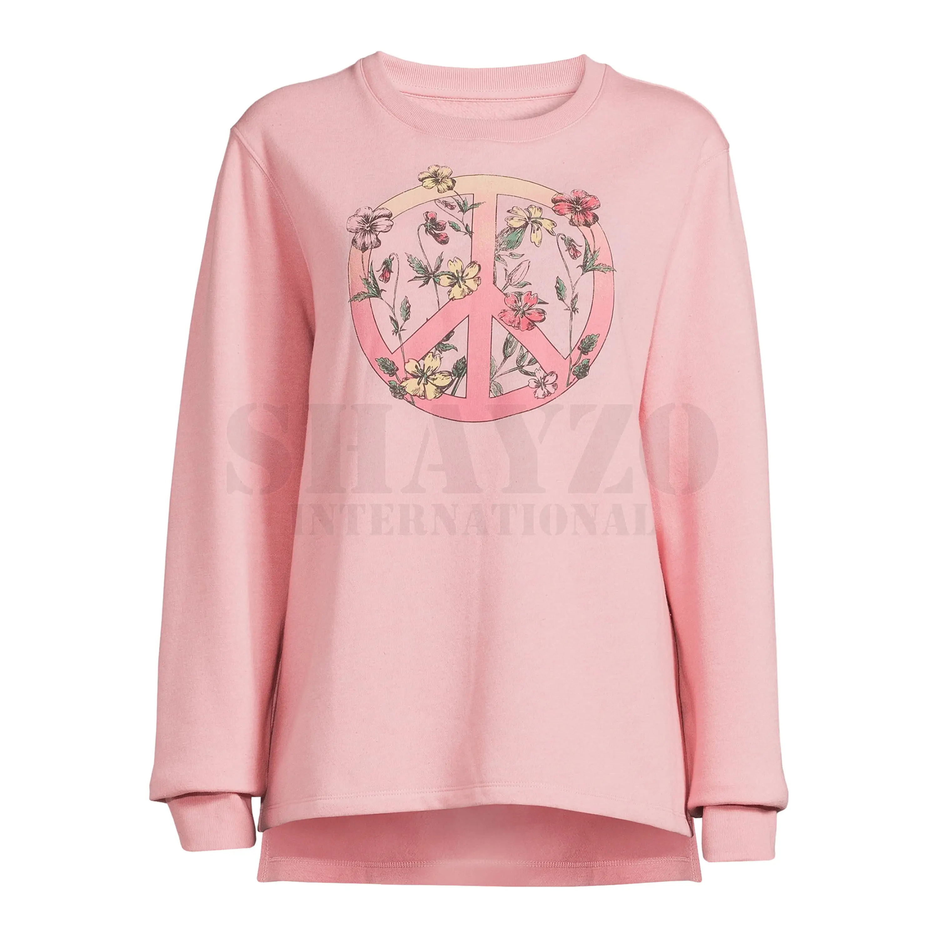 Leichtes Drop-Shoulder Overs ized Streetwear Langarm-Grafik druck Pink Color Crewneck Sweatshirt für Frauen