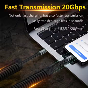 Type-<strong>C</strong> to <strong>C</strong> Spring Coiled Cable Support 20Gbps Data Transfer 8K@60Hz Display USB <strong>C</strong> 100W Fast Charging Cord for Car Mobile Phone - Product Image 3