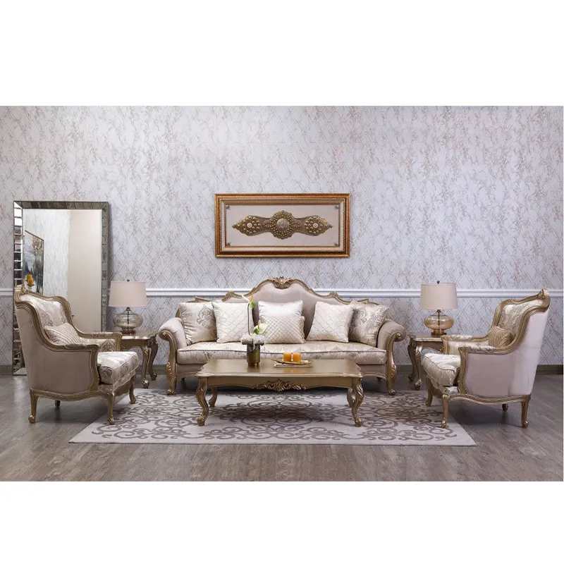 Set di divani per mobili reali di lusso con struttura in legno Set di divani per soggiorno Elegance mobili per la casa di Design reale per Set di divani