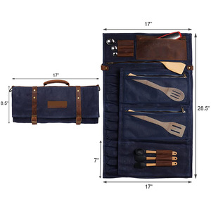 Waxed Canvas Leather <strong>11</strong> Pocket Handmade Chef Roll <strong>Tool</strong> Holder <strong>Bag</strong> Chef Christmas Case LCKR-0014B - Product Image 5