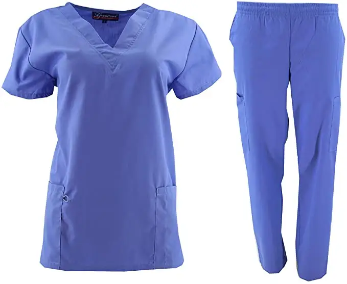 Nieuwe Ontwerpen Scrubs Uniformen Sets 3 Zakken Medische Verpleegkundige Uniformen Voor Ziekenhuispersoneel Kleding Zwart Print Katoen