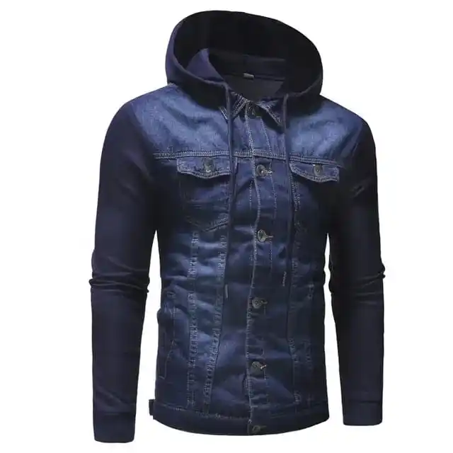 Penjualan laris jaket denim bahan tebal cuci batu antik spandeks katun populer jaket denim luar ruangan