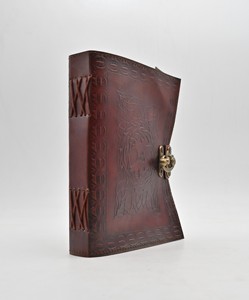 Cuaderno de cuero genuino, artesanías de la India con diseño de nudo celta, Bloc de notas diario encuadernado, 100 hojas, diario de bloqueo de latón - Product Image 4
