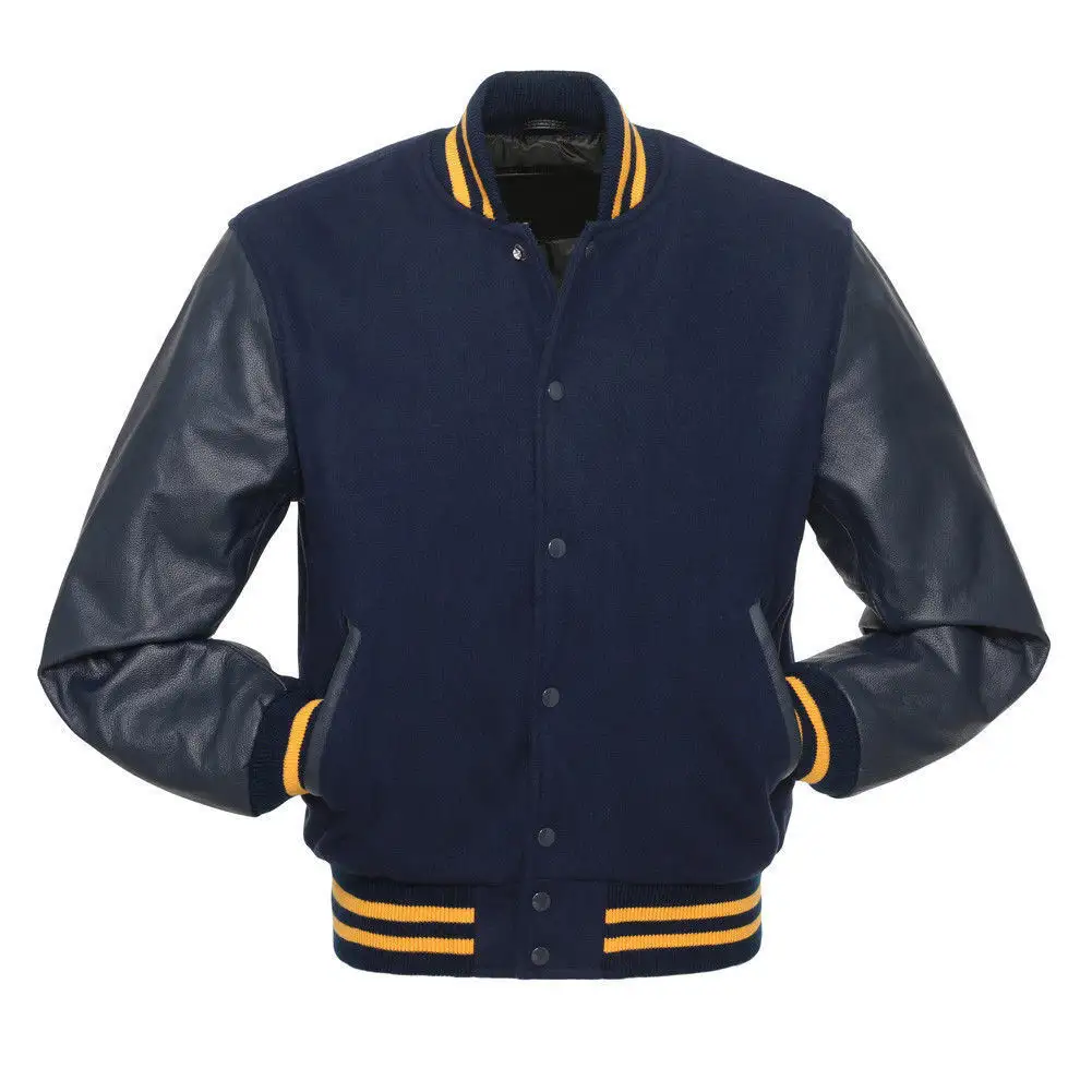 Vestes universitaires taille unisexe à manches en cuir véritable en laine Letterman Varsity Baseball College University Bomber Jackets