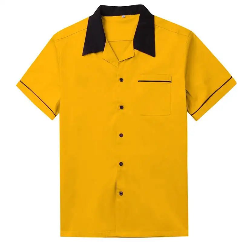 100% coton manches courtes boutonné hommes bowling chemise vente en gros Hip Hop fête col chemise hommes 8 Ball Bowling chemises Club vêtements