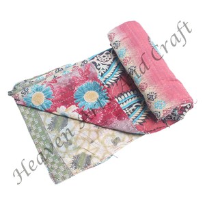 Chăn dệt tay kiểu <span class=keywords><strong>Kantha</strong></span> Rajasthan cổ điển, chất liệu <span class=keywords><strong>sari</strong></span> cũ, may hai mặt, nặng, kiểu ghép mảnh, chăn bông nặng - Product Image 3