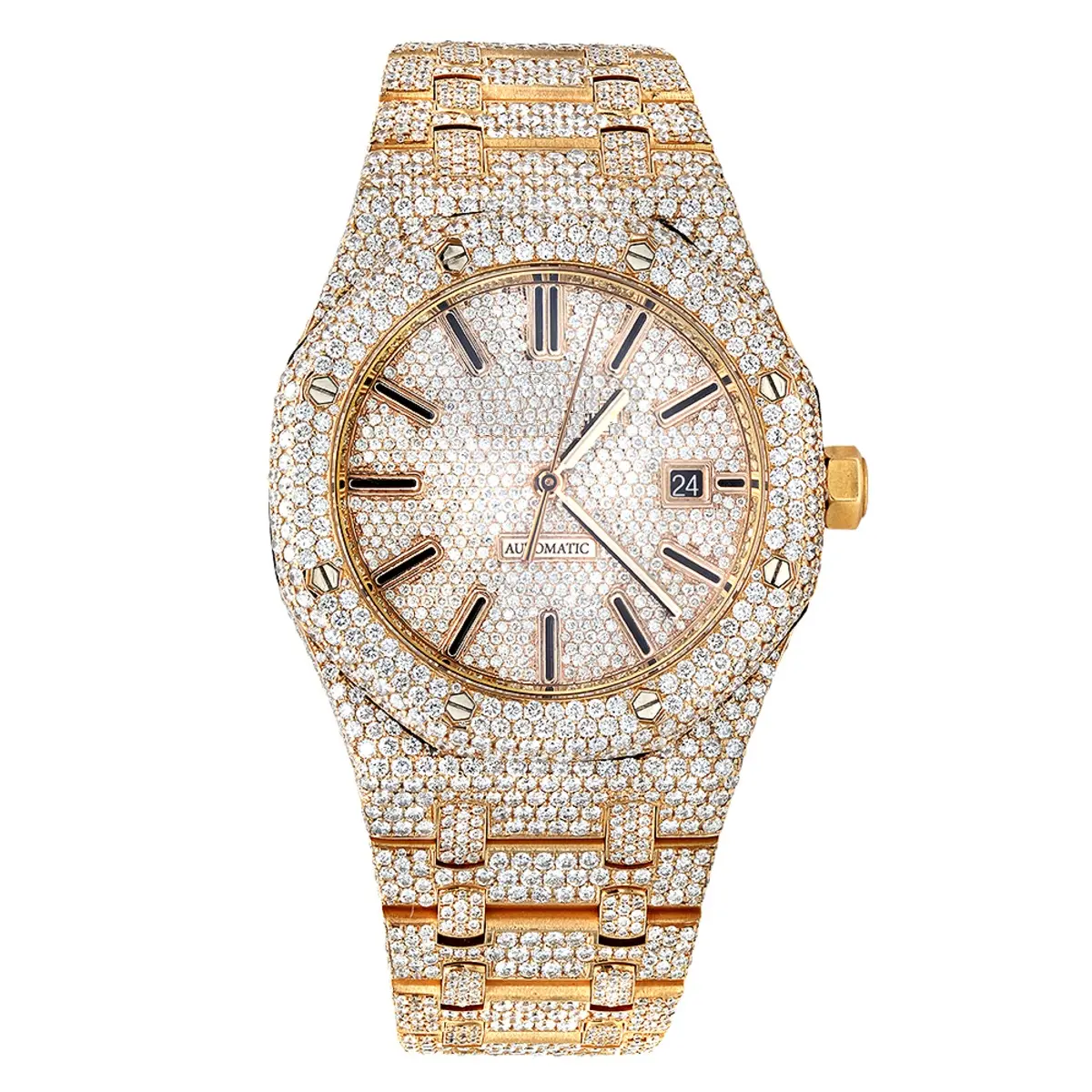 Anant Jewels lujo oro Moissanite reloj número romano alta calidad Hip Hop completo CVD diamante reloj hombres Iced Out relojes de cuarzo