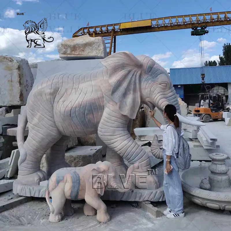 BLVE 현대 야외 정원 장식 손 조각 돌 동물 조각 빌라 일몰 붉은 대리석 코끼리 동상