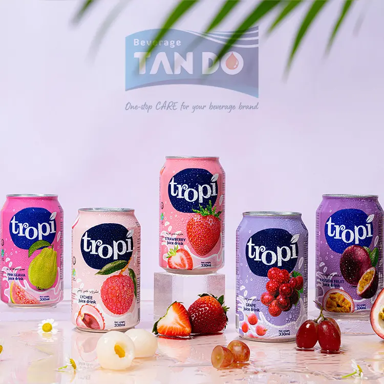 Succo di frutta tropicale marchio TROPI bere OEM ODM bibita alla frutta dal Vietnam in marrone chiaro