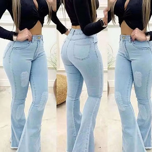 מכנסי ג 'ינס בגד גוף גבוה המותניים ג' ינס ג 'ינס מכנסיים לנשים ג' ינס מגף רגל רחב