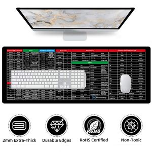 Alfombrilla de ratón con teclas de acceso directo de Excel, hoja de trucos XL grande extendida, alfombrilla de ratón para juegos, alfombrilla para teclado de oficina, borde cosido antideslizante