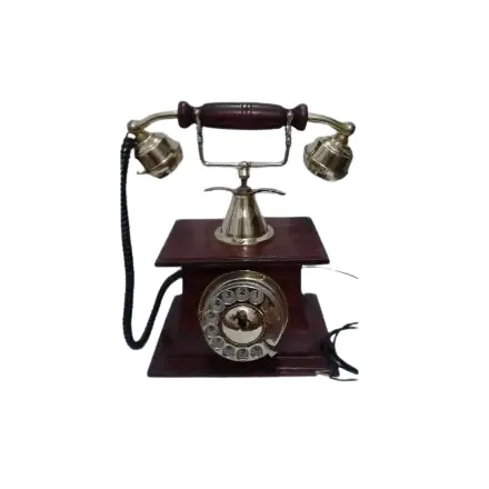 Telefone antigo de madeira e latão para produtos de decoração com função de gravação