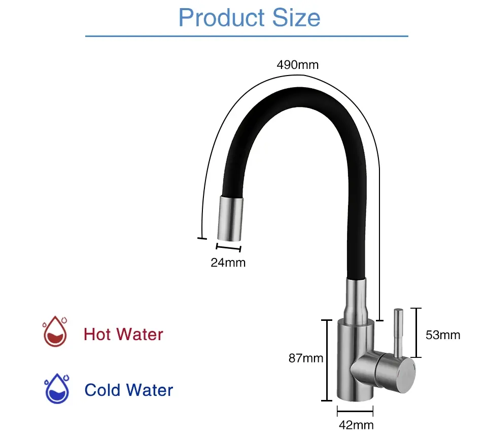 Robinet d'évier de cuisine à col flexible Chrome tuyau universel mitigeur de cuisine chaud et froid robinet de cuisine de salle de bain monté sur pont