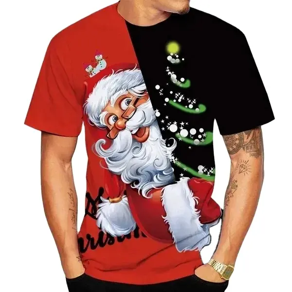 Diversión Santa Claus Navidad muñeco de nieve 3D impreso camiseta hombres y mujeres Casual manga corta Navidad camisetas Año Nuevo Tops