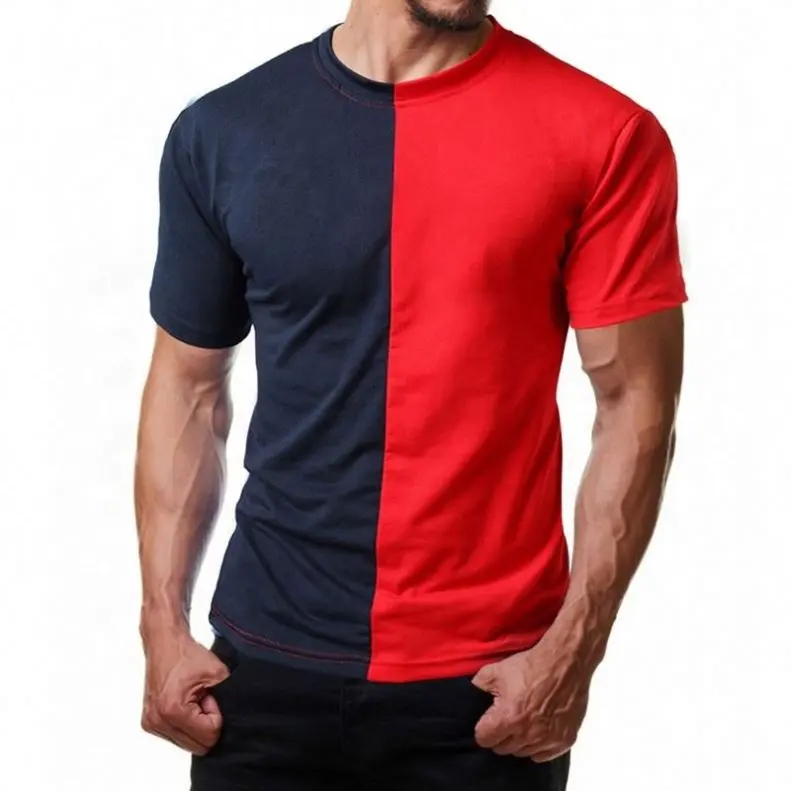 T-shirt à capuche demi et demi, couleur fendue, personnalisé, couleurs contrastantes
