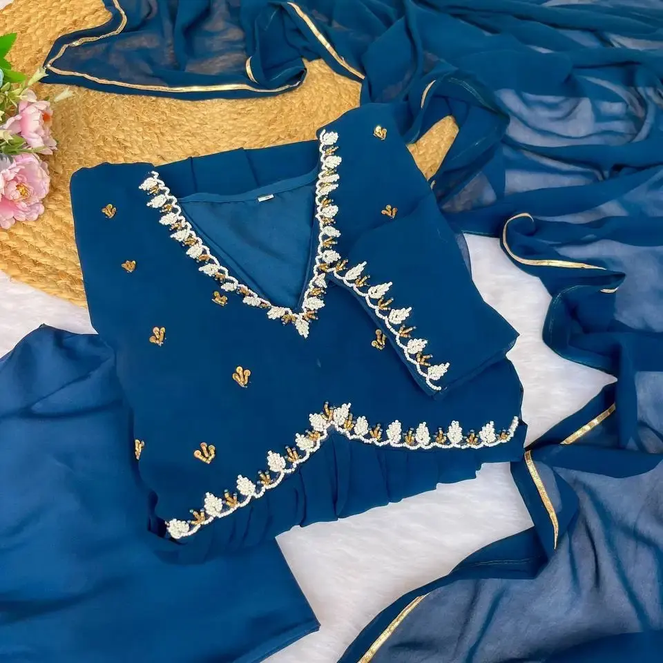 FULPARI splendida festa con abbigliamento da ricevimento ricamato manica regolare anarkali lungo con bella dupatta in capo etnico