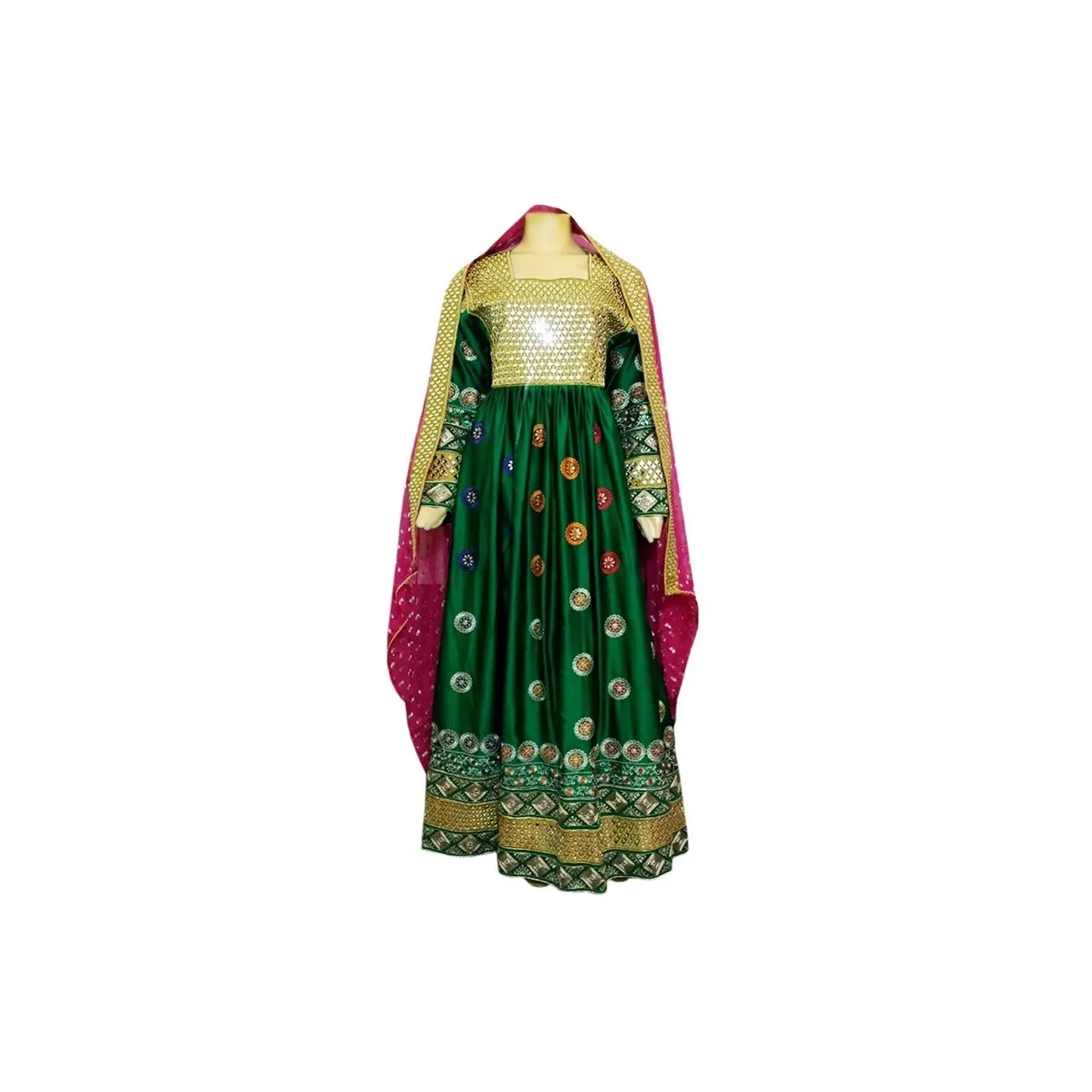 Yeni afgan Kuchi Banjara Tribal sıcak satış aynalar çalışma afgan elbise yeşil renk saten şifon tarafından WS uluslararası
