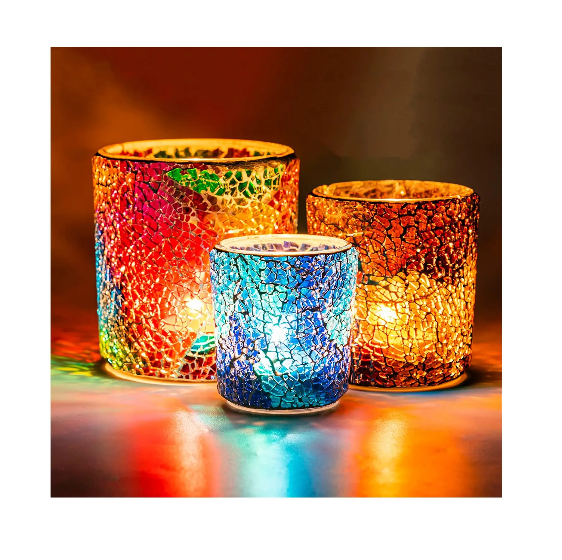 Dekoratif mum tutacağı mozaik cam mum kavanozları el yapımı romantik Tealight tutucular mum yapmak ve uçucu yağ diffüz
