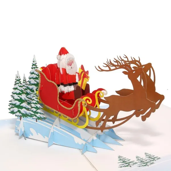 Kiricard 3D Pop Up thiệp chúc mừng Việt handmade thẻ cho Giáng sinh 3D được thiết kế Santa Sleigh thẻ thủ công mỹ nghệ