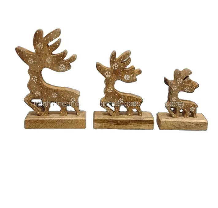Escultura de madera de Reno para decoración navideña, objeto de Base de madera para el hogar, Pascua y decoración de Navidad