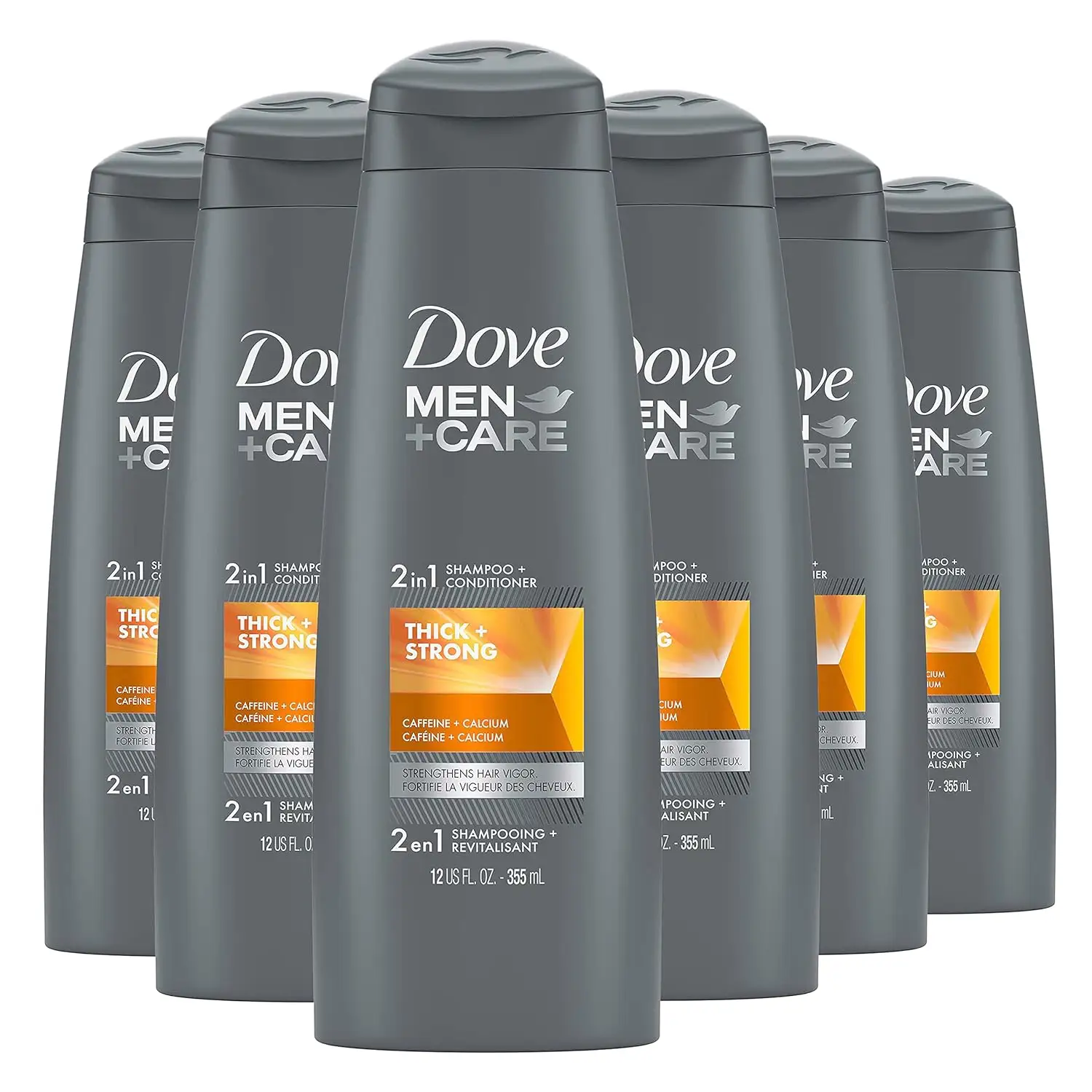 Dove Men + Care Fortificante 2 em 1 Shampoo e Condicionador para Cabelos Resilientes e Mais Grossos Cabelo Diluindo 12 oz, Pacote de 6