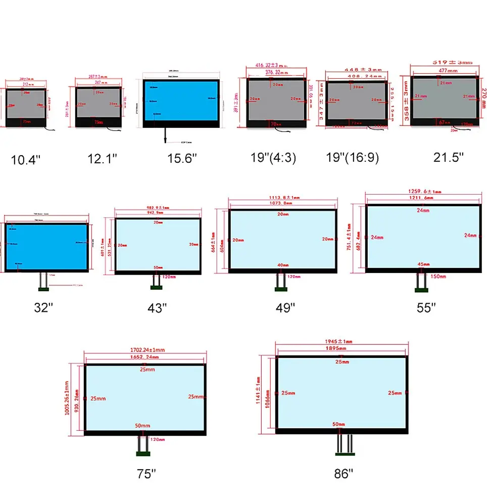 Прозрачный ЖК-дисплей для рекламы 10,4 "12,1" 15 "17" 19 "~ 86" FHD 1080P 4K 16:9 4:3