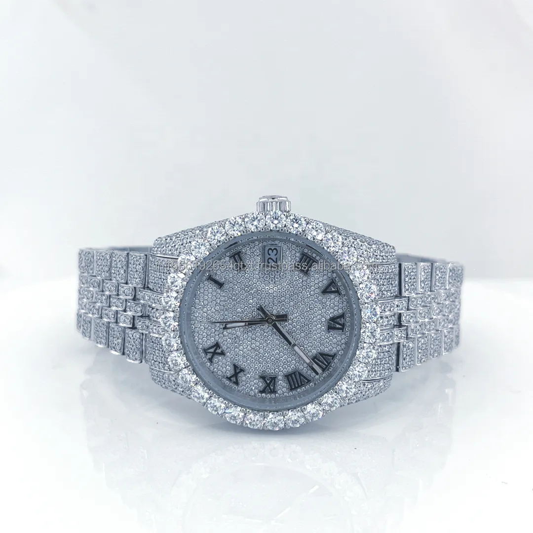 Nuevo reloj de pulsera de diamante de moissanita para hombre de Hip Hop personalizado de oro y plata de lujo de alta calidad Iced Out 2024