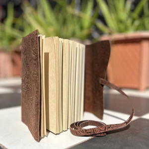 Handmade Brown Floral Embossed Leather Cover Strap Unlined Paper Travel <strong>Notepad</strong> Promotional Notebook Gift for Men and Women - Product Image 5