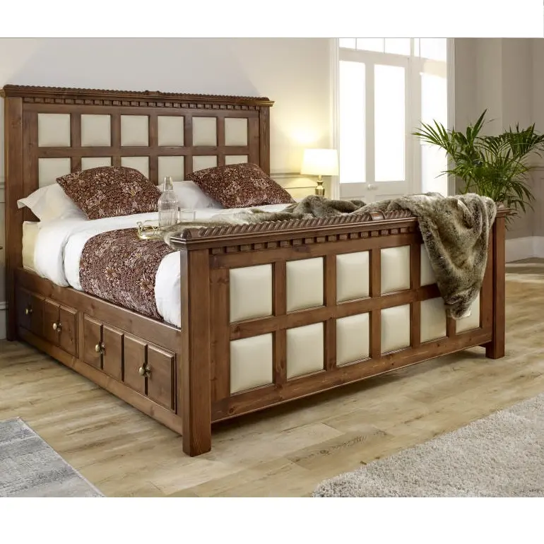 高級キングサイズ寝室家具セット木製クラフトクイーンサイズ寝室セット手頃な価格のキングサイズ手彫りベッド卸売