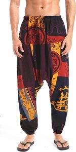 Men's Drawstring Aladdin Hippie Harem Pants Loose Drop Crotch Trousers 2 side pockets Stretchy waist pants trouser - Product Image 5