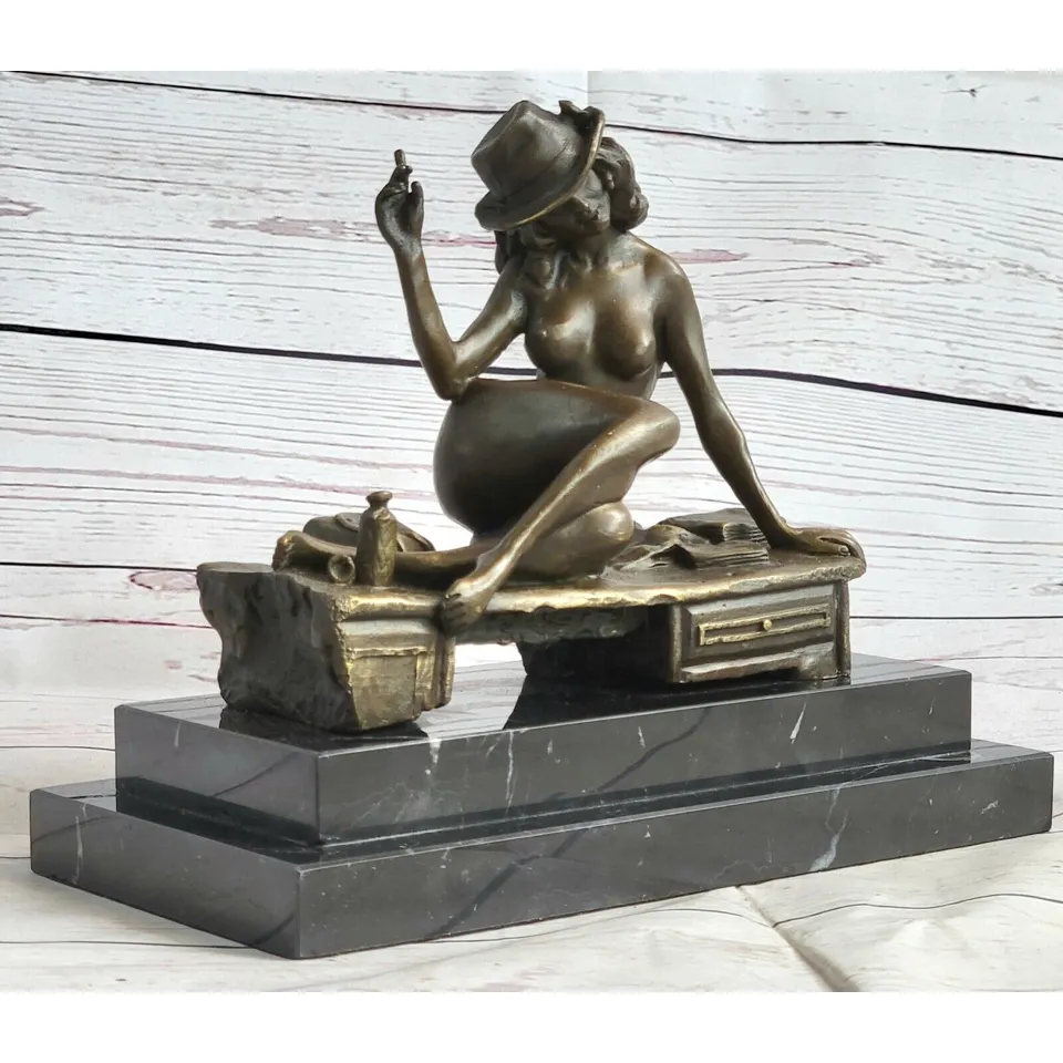 Escultura de bronze para mulheres nuas, moda chique e sexy, moda clássica jazz, art déco, decoração vintage, artesanato em resina, personalizável