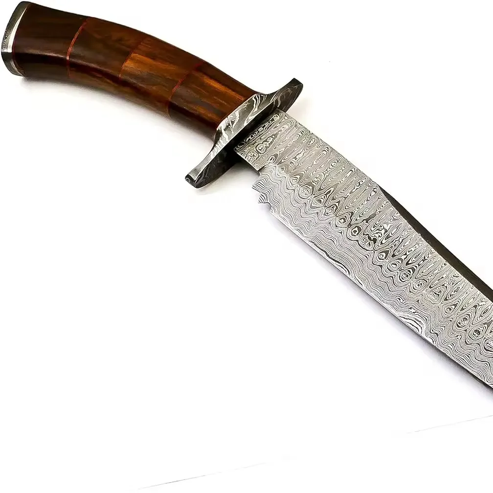 Damascus thép bowie dao với vỏ bọc làm bằng tay săn dao cố định lưỡi dao bowie lý tưởng cho sự sống còn cắm trại ngoài trời