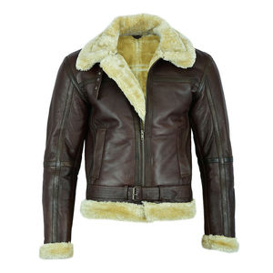 Mens B3 Bomber Aviator Shearling Sheepskin Leather <strong>Jacket</strong> - Product Image 4