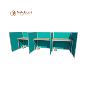 Modern Collaborative Workspace <strong>Computer</strong> <strong>Table</strong> <strong>for</strong> 3 People Plywood Material with HPL Iron Legs &amp; Mobile CPU Aluminium Partition - Product Image 1